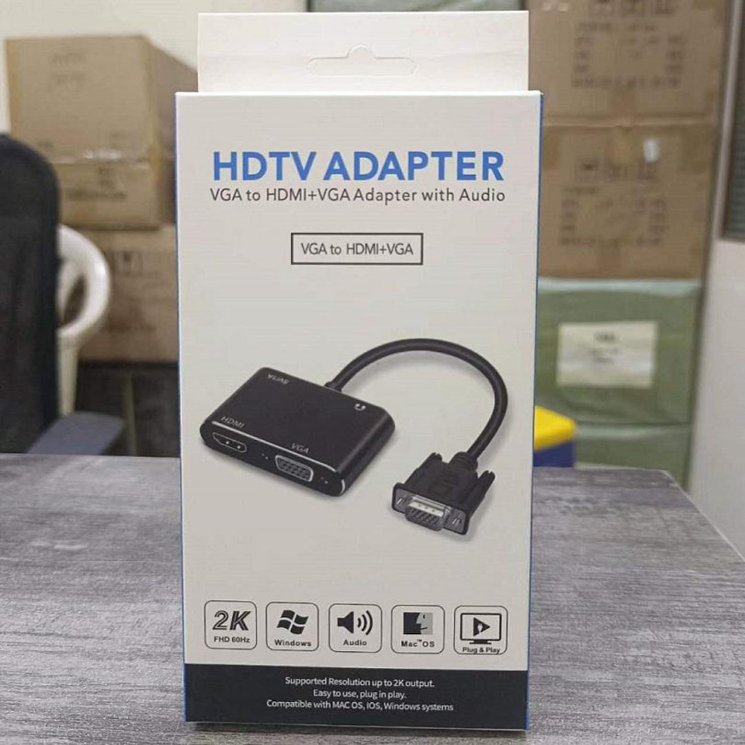 محول وموزّع VGA إلى HDMI وVGA مع الصوت