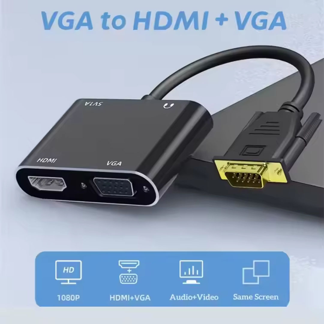 محول وموزّع VGA إلى HDMI وVGA مع الصوت