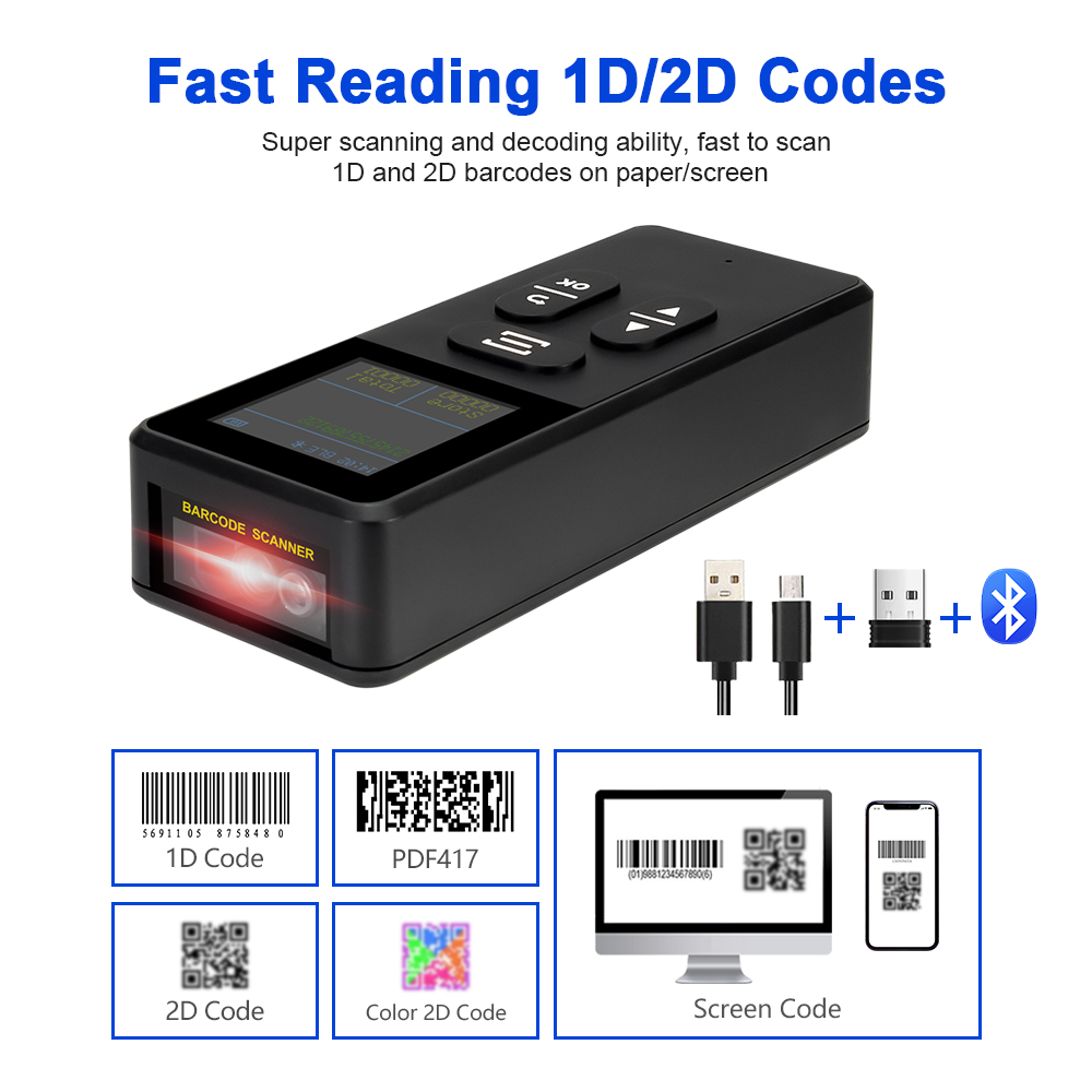 قارئ باركود محمول لاسلكي بلوتوث للكمبيوتر والأجهزة المحمولة 3100 - 1D 2D QR